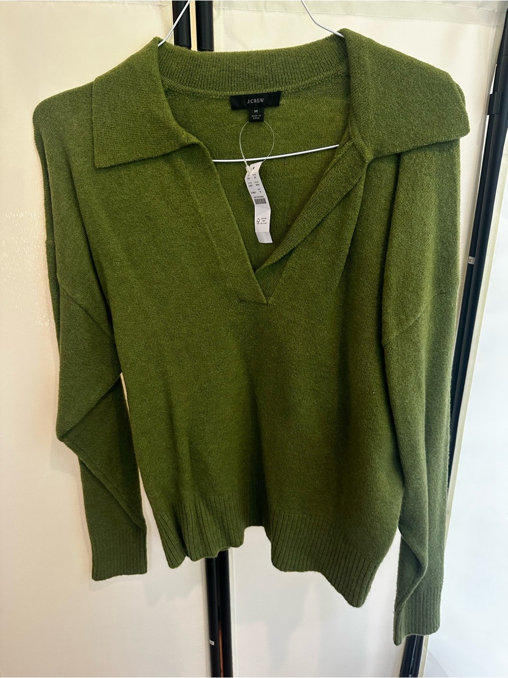 J. Crew Olive Green V-Neck Polo-Collar Sweater - Picture 1 of 4